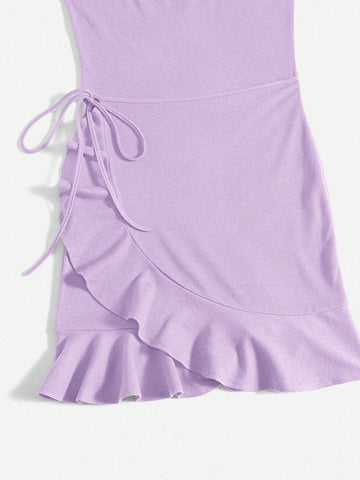 Ladies Summer Side Lace Up Knitted Solid Color Cami Dress