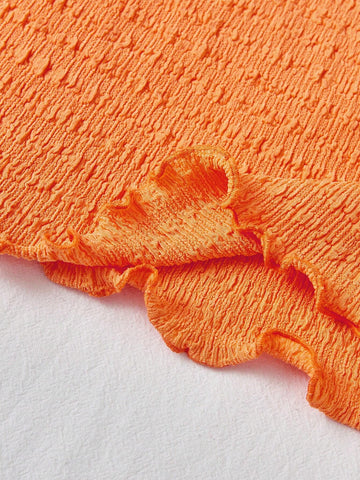 WYWH Ladies' Vacation Vacation Orange Knit Texture Elastic Waistband Wave Edge Casual Bodycon Skirt