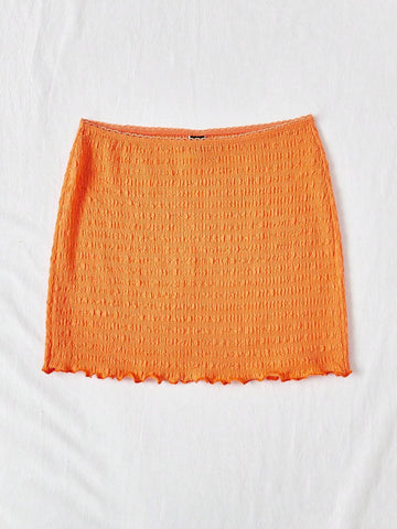 WYWH Ladies' Vacation Vacation Orange Knit Texture Elastic Waistband Wave Edge Casual Bodycon Skirt