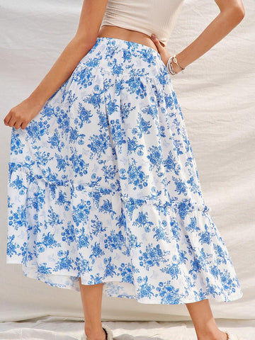 WYWH Leisure Vacation Rural Floral Printed Skirt