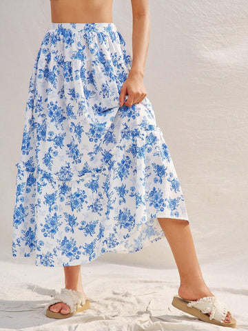 WYWH Leisure Vacation Rural Floral Printed Skirt