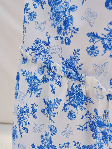 WYWH Leisure Vacation Rural Floral Printed Skirt