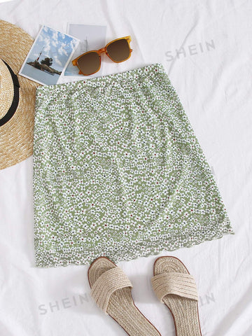 WYWH Lettuce Trim Ditsy Floral Mesh Skirt