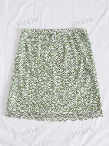 WYWH Lettuce Trim Ditsy Floral Mesh Skirt