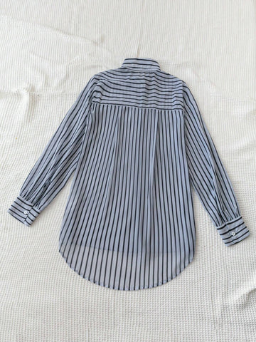 Loose Fit Striped Sunscreen Casual Vacation Shirt With Long Sleeves