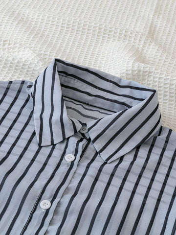 Loose Fit Striped Sunscreen Casual Vacation Shirt With Long Sleeves