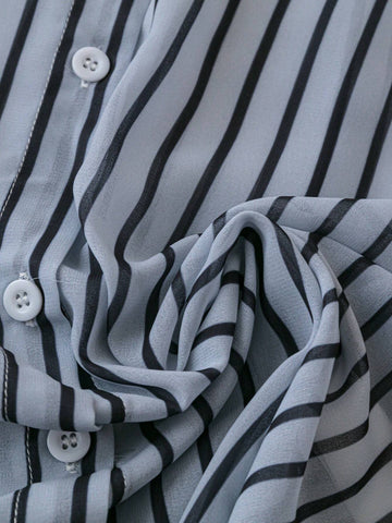 Loose Fit Striped Sunscreen Casual Vacation Shirt With Long Sleeves