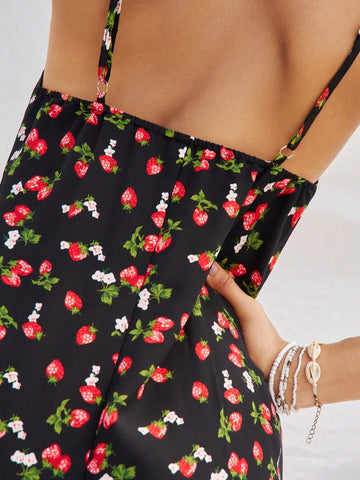 Loose Floral Print Spaghetti Strap Wide Leg Jumpsuit
