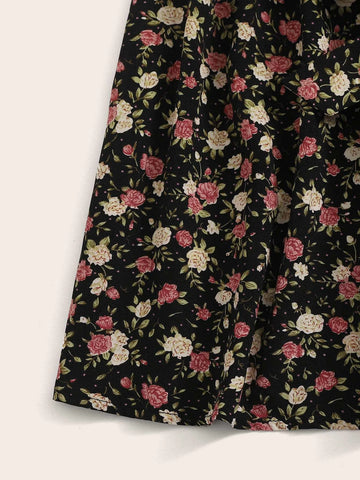 WYWH Paperbag Waist Belted Ditsy Floral Skater Skirt