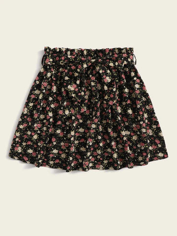 WYWH Paperbag Waist Belted Ditsy Floral Skater Skirt