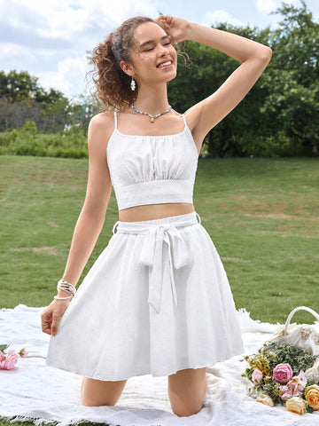 Ruched Bust Cami Top & Belted Skirt