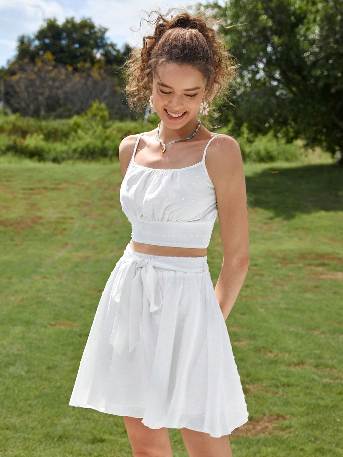 Ruched Bust Cami Top & Belted Skirt