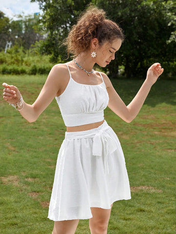 Ruched Bust Cami Top & Belted Skirt