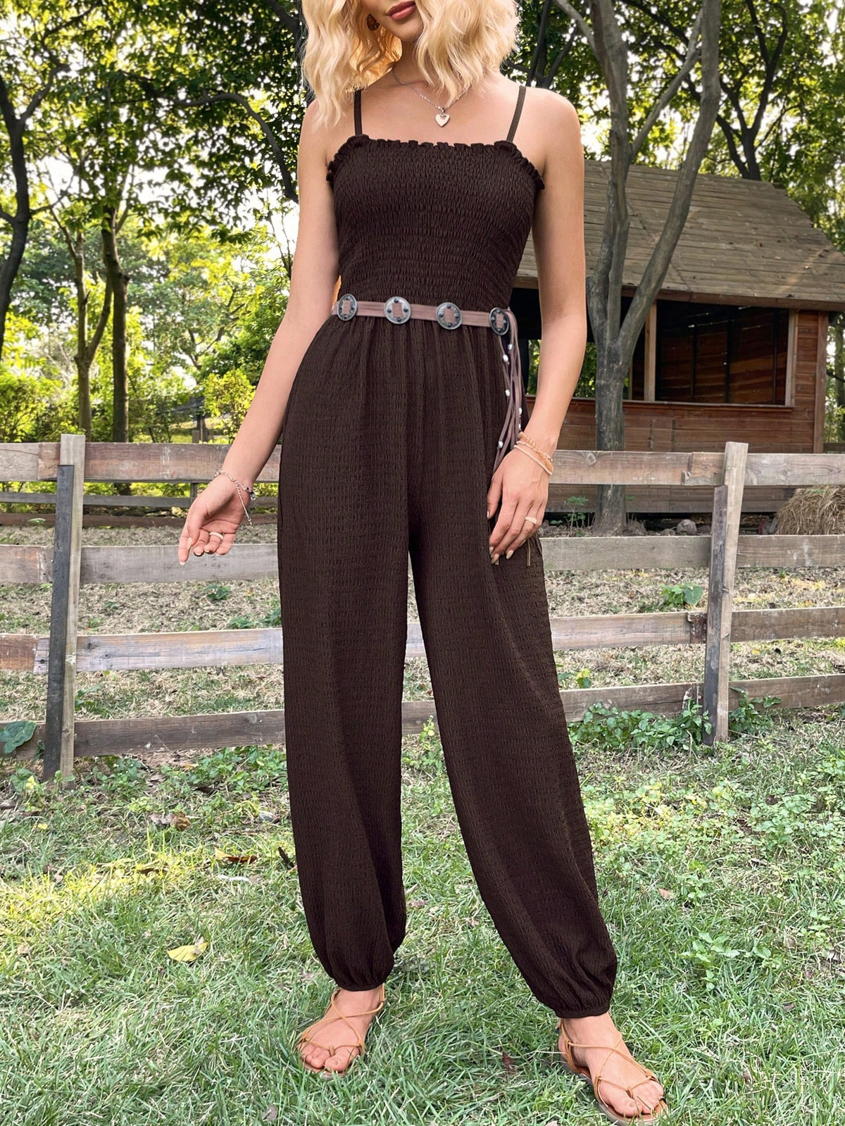 Sleeveless Strappy Jumpsuit Without Belt
