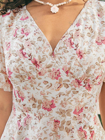 Small Floral Print Backless Jumpsuit With Elastic Waist