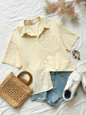 Solid Color Loose Casual Vacation Shirt In Cotton & Linen