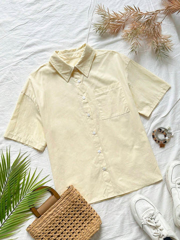 Solid Color Loose Casual Vacation Shirt In Cotton & Linen