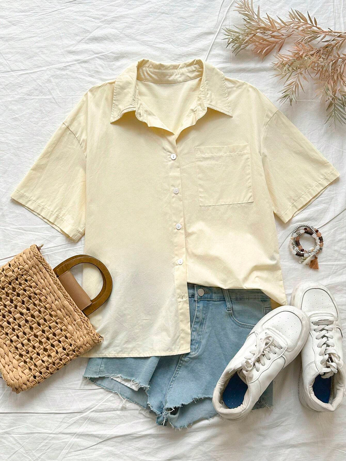 Solid Color Loose Casual Vacation Shirt In Cotton & Linen