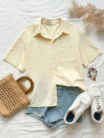 Solid Color Loose Casual Vacation Shirt In Cotton & Linen