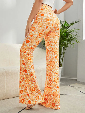 WYWH Summer Boho Style Floral Print Flare Leg Pants