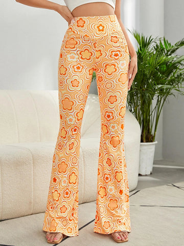 WYWH Summer Boho Style Floral Print Flare Leg Pants