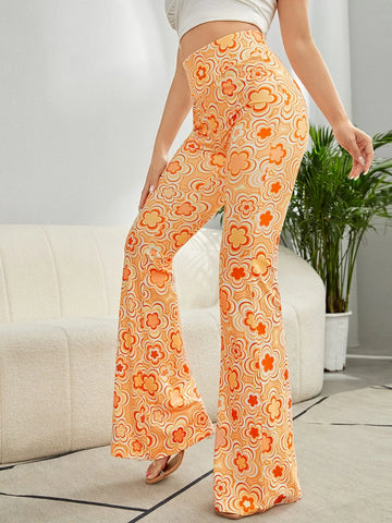WYWH Summer Boho Style Floral Print Flare Leg Pants