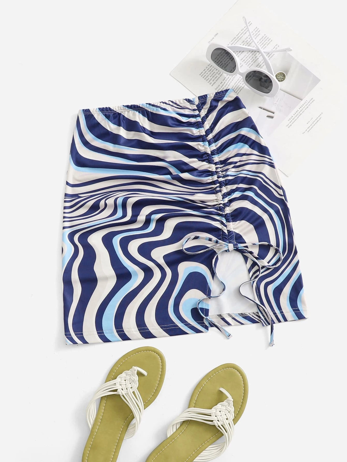 WYWH Summer Marble Print Drawstring Skirt