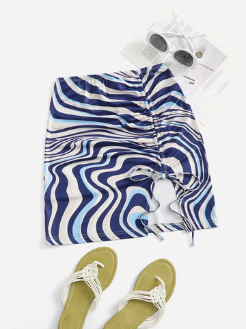 WYWH Summer Marble Print Drawstring Skirt