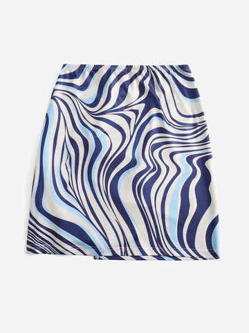 WYWH Summer Marble Print Drawstring Skirt