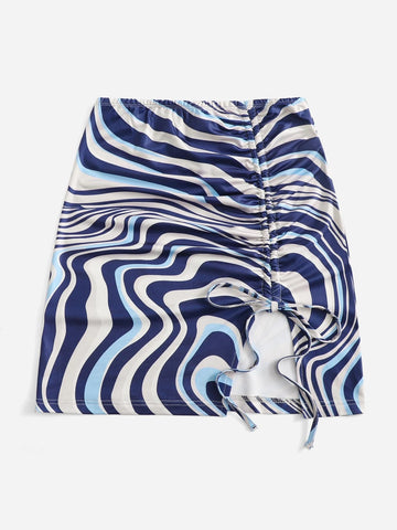 WYWH Summer Marble Print Drawstring Skirt