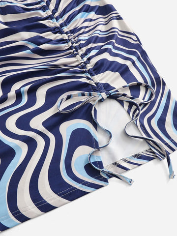 WYWH Summer Marble Print Drawstring Skirt