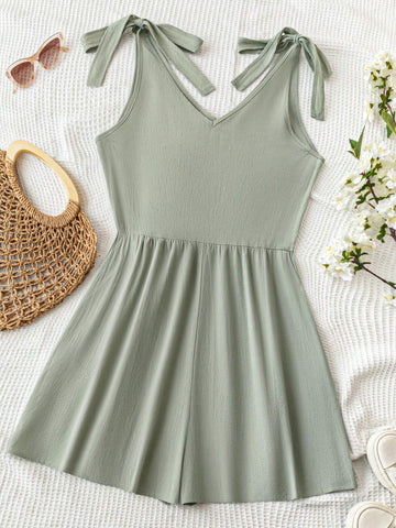 Summer Solid Loose V-Neck Sleeveless Jumpsuit With Shoulder Straps