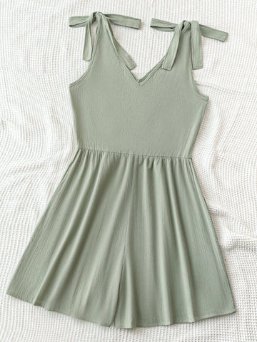 Summer Solid Loose V-Neck Sleeveless Jumpsuit With Shoulder Straps
