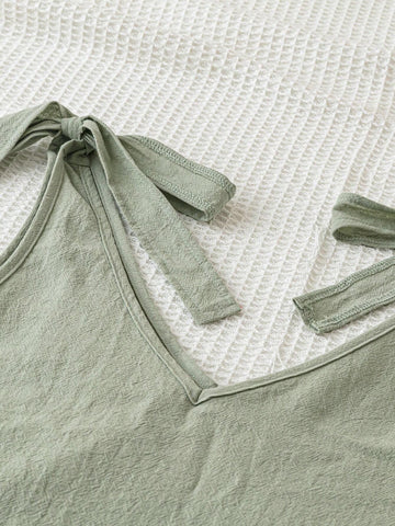 Summer Solid Loose V-Neck Sleeveless Jumpsuit With Shoulder Straps