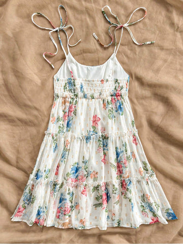 Summer Vacation Women's Romantic Country Style Short Dress With White Base And Colorful