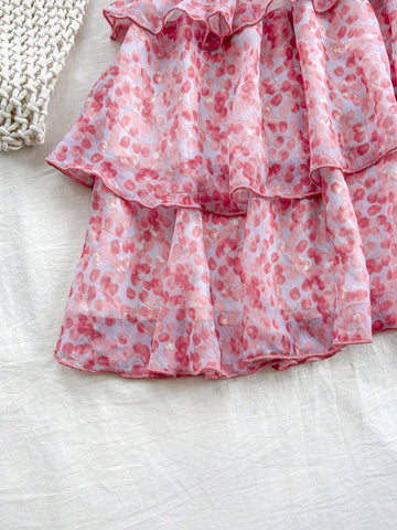 Summer Vacation Women's Romantic Countryside Colorful Chiffon Ditsy Floral Mini Dress With
