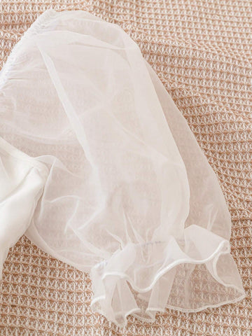 Summer Wedding Season Solid Color Bubble Sleeve Organza Square Neckline Flared Dress