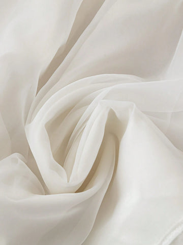Summer Wedding Season Solid Color Bubble Sleeve Organza Square Neckline Flared Dress