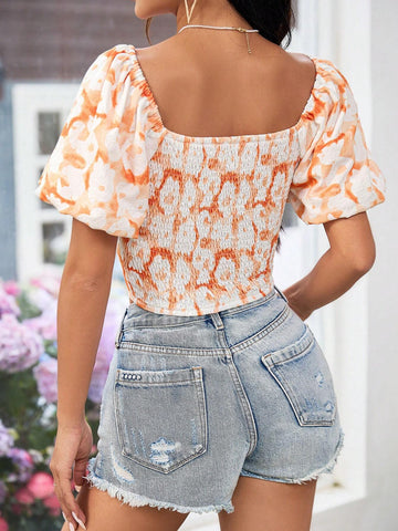 Textured Floral Print Puff Sleeve Sweet Summer Women Blouse Bridgerton Style Dress