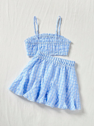 Tie-Dye Ruffled Cami Top And Skirt Set With Spaghetti Straps, Summer