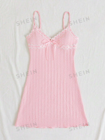 V-Neck Colorblock Lace Trim Bodycon Cami Dress