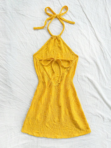 Vacation Halter Backless Textured Fabric Dress