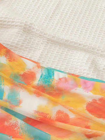 WYWH Vacation Summer Seaside Casual Colorful Tie Dye Print Pleated Low-Waist Elastic Mini Skirt