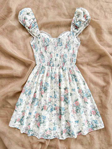 Women Summer Solid Color Square Neck Short Puff Sleeve Elegant Dress With Pleated And Cinched Design