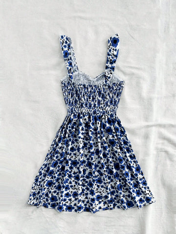 WYWH Vacation Women's Summer Leisure Countryside Holiday Picnic Blue Fragmented Flower Small