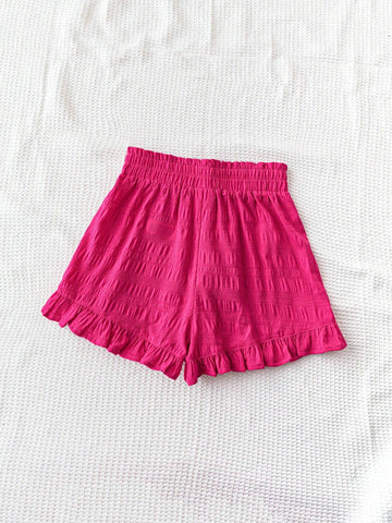 WYWH WYWH Women's Pink Spring-Style Textured And Comfortable Fabric Ruffle Hem Ultra-Shorts For Vacation
