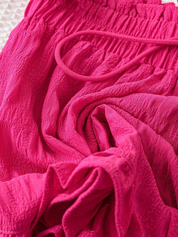 WYWH WYWH Women's Pink Spring-Style Textured And Comfortable Fabric Ruffle Hem Ultra-Shorts For Vacation