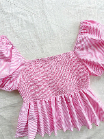 Women's Vacation Stripe Puff Sleeve Shirt With Bow Tie, Doll Collar Top