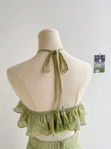 WYWH Women's Vacation VACATION Summer 3D Cut Flower Chiffon Halter Elastic Waist Dress