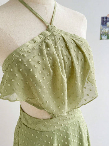 WYWH Women's Vacation VACATION Summer 3D Cut Flower Chiffon Halter Elastic Waist Dress